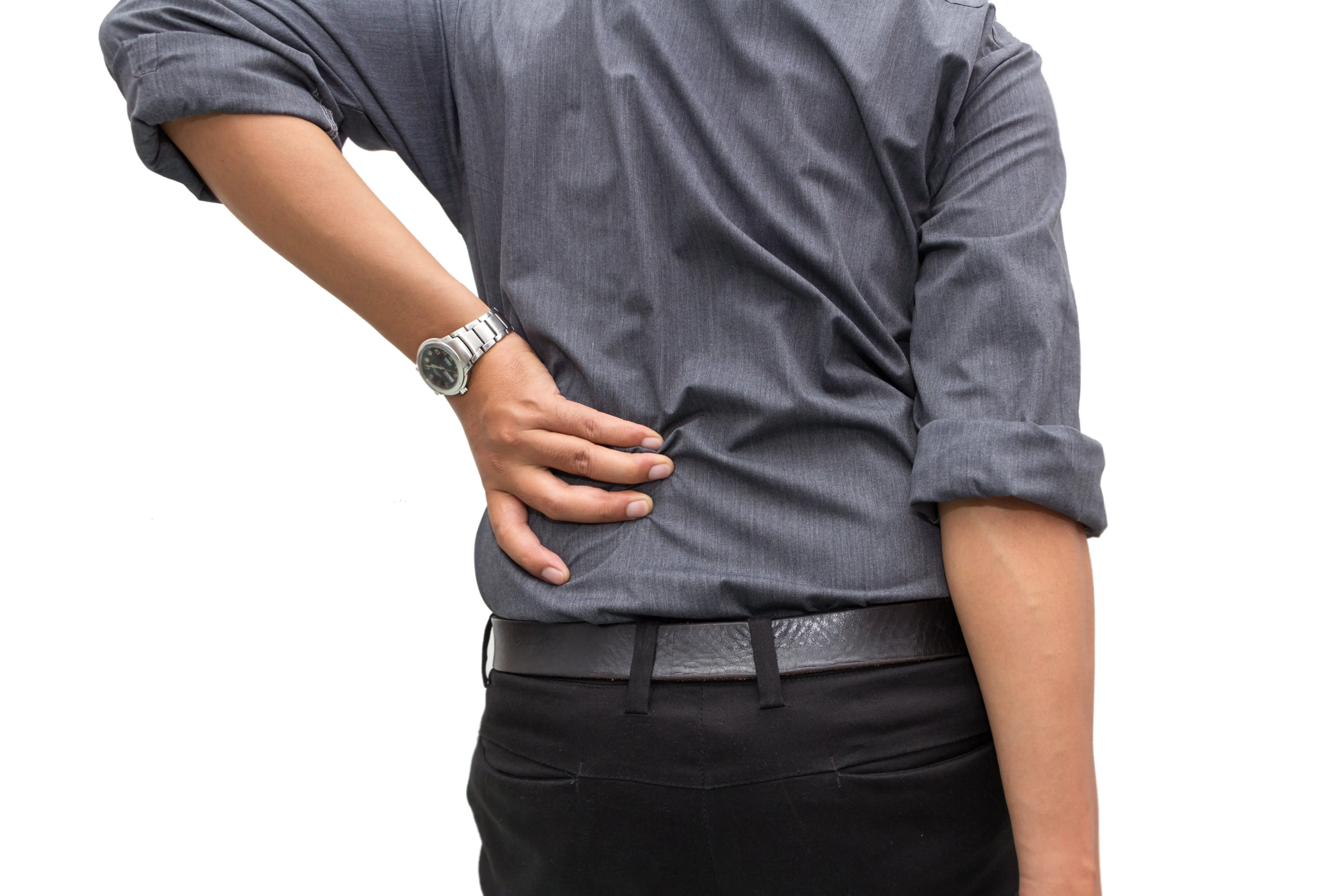 Man holding back experienced a herniated disc