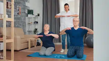 couple doing Therapeutic Exercises and Stretches with chiropractor