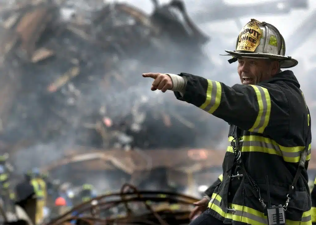 firefighter working at an active fire site